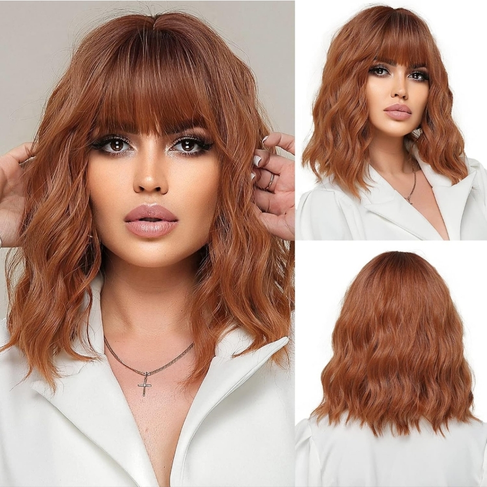 Short Wave Auburn Bob Wig With Bangs